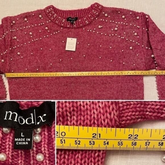 Mod X Long Sleeve Sweater Womens size L with Faux Pearl Embellishments - Picture 7 of 7